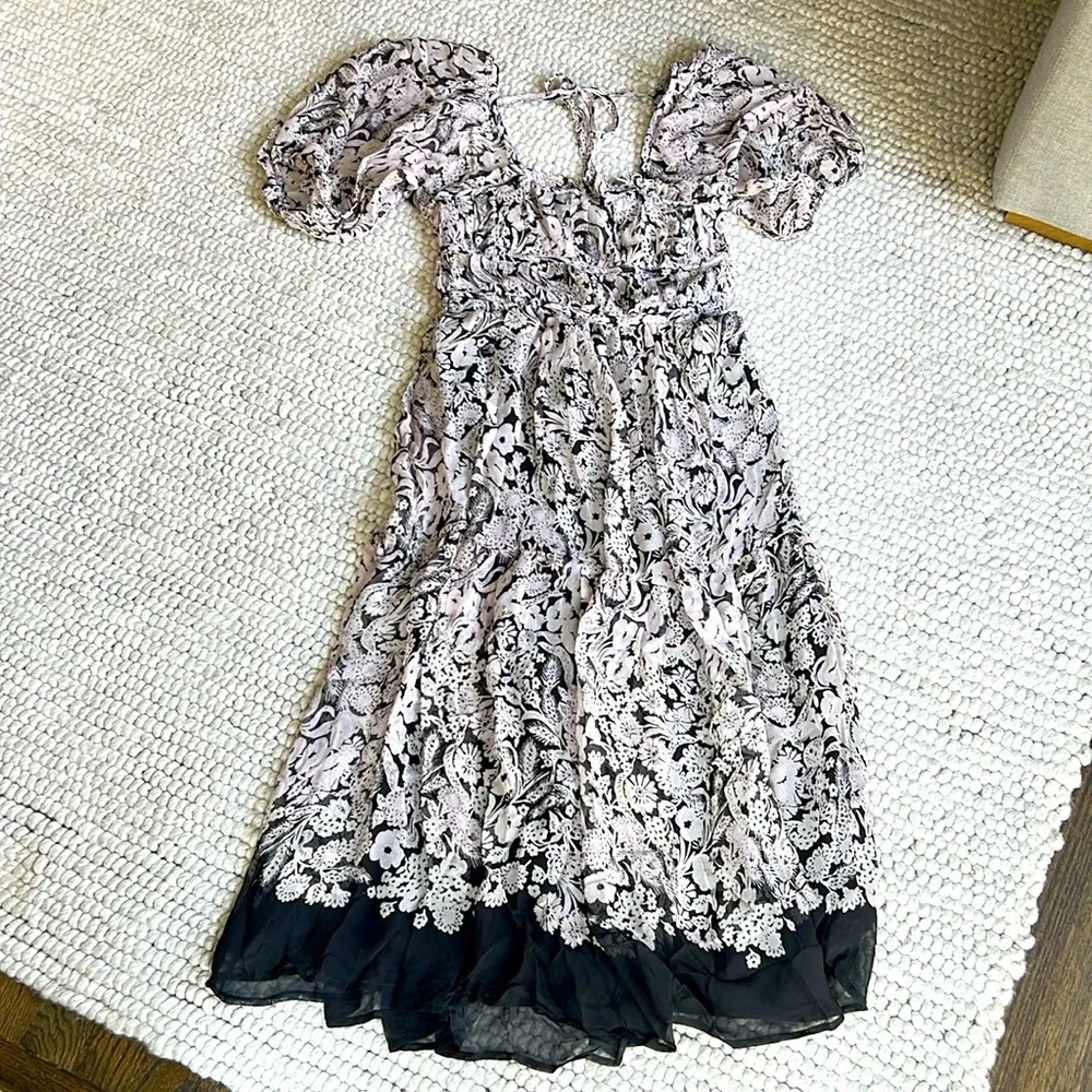 Anthropologie Long floral Dress puff sleeve tie back XS - Picture 2 of 12